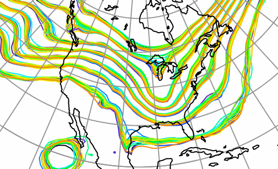cool spaghetti plot of North America demonstrating the uncertainty among the
        ensemble members